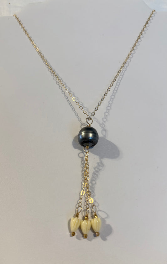 20” Pearl w/ dangle Pikake necklace