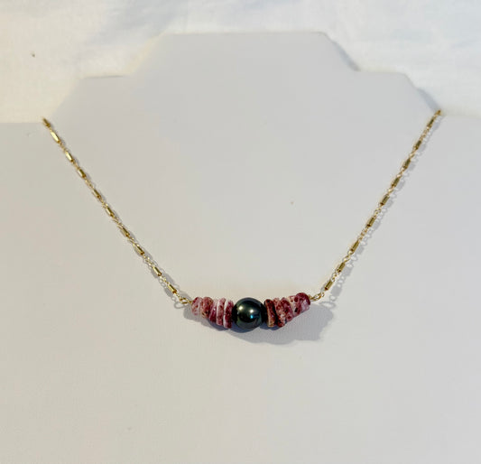 22” Puka shell w/pearl necklace